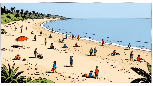 Crowded beach illustration: art desktop wallpaper at 2720×1536