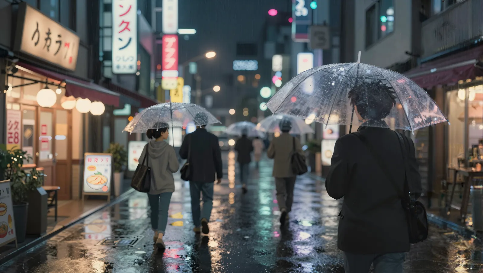 Tokyo rain umbrellas: city desktop wallpaper at 2720×1536
